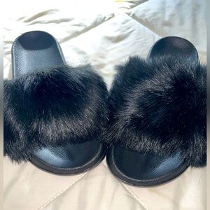 Black Fuzzy Slides
